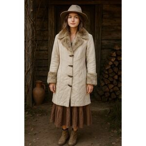 Montanaco Patchwork Faux Suede Fur Trim Midi Coat Toggle Close Penny Lane Y2K M